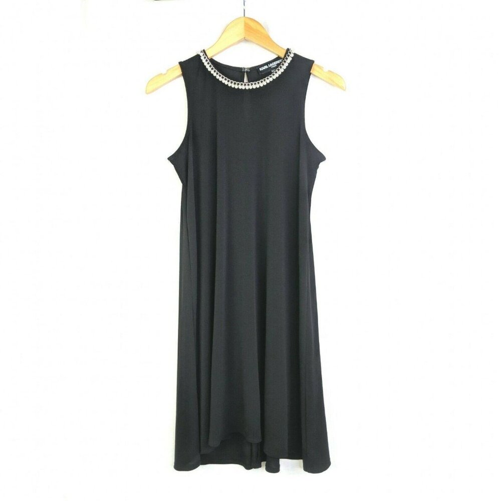 Karl Lagerfeld A-Line Dress Womens‎ 4 Black Pearl Chain Sleeveless Event Party